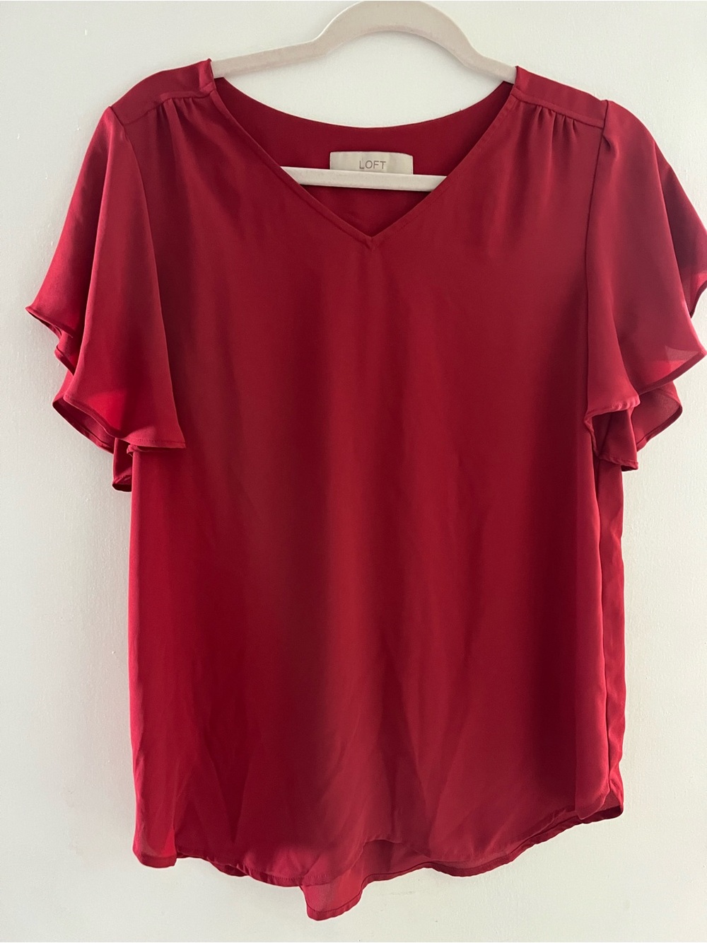LOFT Red V-Neck Flutter Sleeve Blouse